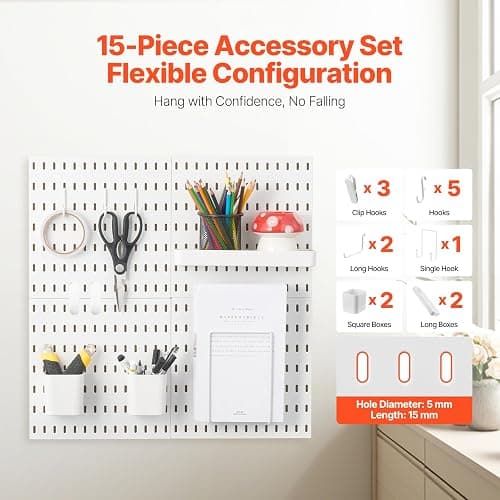 VEVOR Pegboard Combination Kit, 11" x 11" Plastic Pegboard, 4 Panels, Peg Board Wall Organizer Kit with Accessories, for Garage Tool Storage Kitchen Living Room Craft Room Office Bathroom Home, White thumbnail 7