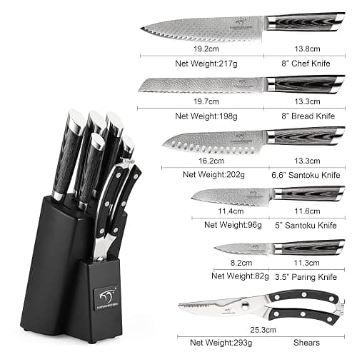 NANFANG BROTHERS Damascus Knife Set, 7 Pieces Kitchen Knife with Block, ABS Ergonomic Handle for Chef Knife Set, Kitchen Shears, Knife Block Set thumbnail 5