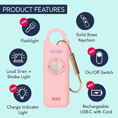She's Birdie - The Original Personal Safety Alarm for Women by Women - Loud Siren, Strobe Light and Key Chain for Self Defense - Rechargeable with Power Switch and Flashlight (Blossom) thumbnail 4