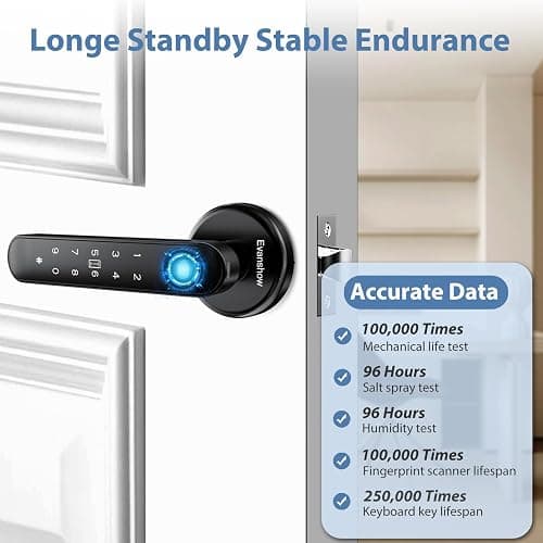 Evanshow Fingerprint Door Lock Biometric Door Knob with Keypad Keyless Entry, 5-in-1 Door Locks for Bedrooms(Fingerprint/App/Code/Key/IC Card), Home Hotel Office Apartment thumbnail 6