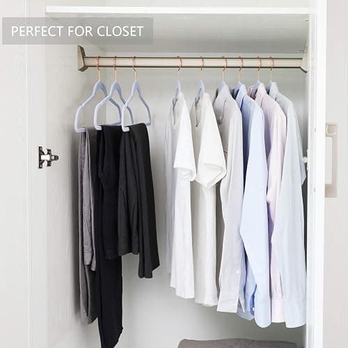 MIZGI Premium Velvet Hangers (50 Pack) Heavy Duty - Non Slip Felt Hangers - Velvet Suit Hanger Light Blue - Rose Gold Hooks,Space Saving Clothes Hanger thumbnail 2