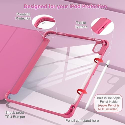 OKP Case for iPad 11th Generation 11-inch (A16) 2025, for 10.9'' iPad 10th Gen 2022, Slim Lightweight i Pad 11/10 th Gen Protective Cover with Trifold Stand, Auto Wake/Sleep, Clear PC Back Shell, Pink thumbnail 2