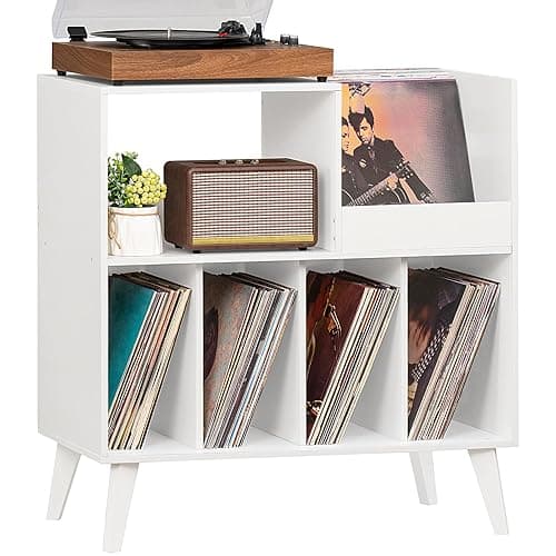 LELELINKY Large Record Player Stand, Turntable Stand with Storage, Vinyl Record Holder with Display Area, Record Player Table Holds Up to 300 Albums, Record Stand for Music Room Living Room-White thumbnail 5