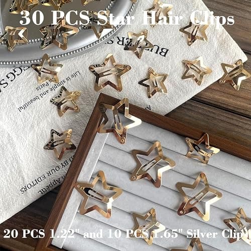 30 PCS Gold Star Hair Clips,20PCS 1.22"Star hair Clip and 10 PCS 1.65"Hair Clip Snap Hair Accessories Non Slip stars Clips for Girls Women gold Accessories Gold Metal Hair Clips thumbnail 7