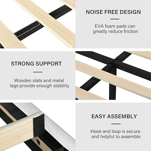 BarnFurin King Size Bed Frame with Adjustable Headboard/Velvet Upholstered Platform Bed with Vertical Channel Tufted Design/No Box Spring Required/Easy Assembly/White thumbnail 7