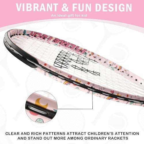 Kids Tennis Racket for Boys & Girls Aged 2-12 - Multi-Color & Style Youth Tennis Racket for Beginner, Includes 420D Nylon Shoulder Strap Bag thumbnail 4
