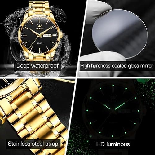 OLEVS Mens Gold Watches Waterproof Stainless Steel Lightweight Watch with Date Classic Luxury Dress Watch for Men Gold White Blue Green Dial thumbnail 5