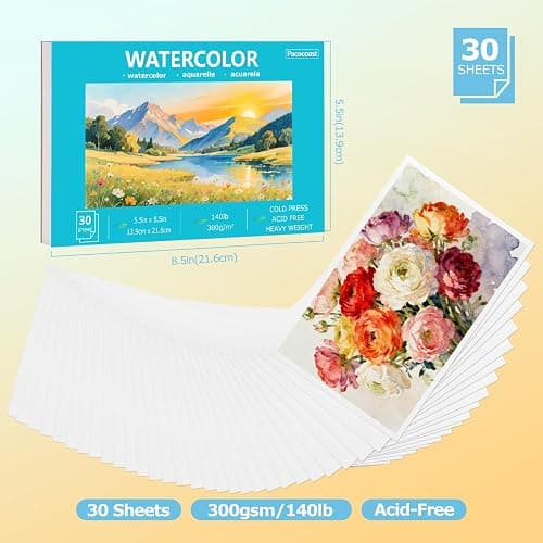 Pacocoast 5.5"x8.5" Bulk Watercolor Pad, Pack of 3 (90 Sheets) 140lb/300gsm | Cold press pages, glue bound acid-free artist drawing paper for adults. Great for watercolor, pencil, pastel & crayon, Teal thumbnail 3