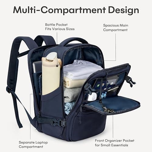 mibasies 30L Travel Backpack for Women & Men: Carry On Luggage Flight Approved, TSA Laptop Backpack with Water Bottle Pocket, Personal Item Bag Fits 15.6" Laptop for Weekender Business - Navy thumbnail 4