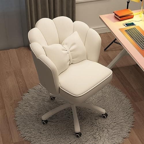 HDHNBA Butterfly Wing Office Chair - Velvet Makeup Chair with 360° Swivel & Height Adjustment,Ergonomic Backrest,White - for Home Office,Vanity & Bedroom - Image 1