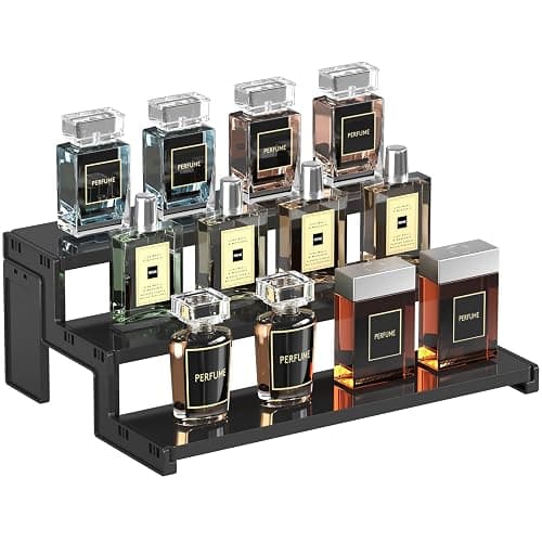 Lifewit Cologne Organizer for Men, 12-Inch 3-Tier Perfume Organizer for Fragrance, Action Figure Stand, Versatile Display Shelf for Dresser, Party, Dessert, Black, 1 Pack - Image 1