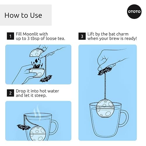 Cute Tea Strainers - Loose Leaf Tea Steeper, Tea Infuser for Loose Leaf Tea, Tea Diffusers, Tea Accessories, Mushroom Gifts, Cute Kitchen Accessories, White Elephant Gifts, (Moonlit, Spooky, Gothic) thumbnail 6