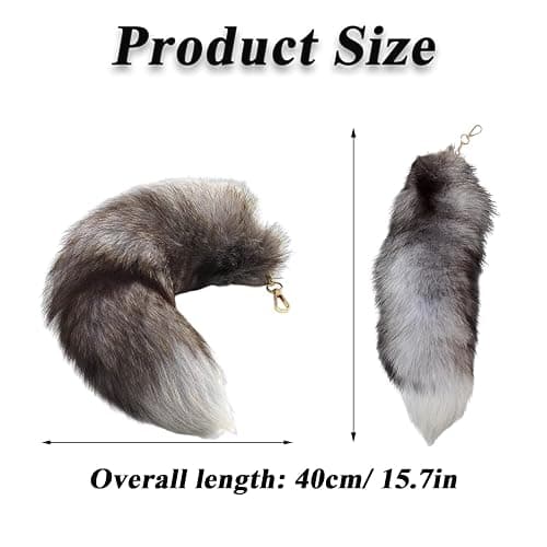 JBLJDWD Fox Tail, Therian Tail, Hanging Furry Tail Keychain Decorative Personalized Animal Keyring Long Charm Gift for Handbag Backpack Cosplay - Grey thumbnail 2