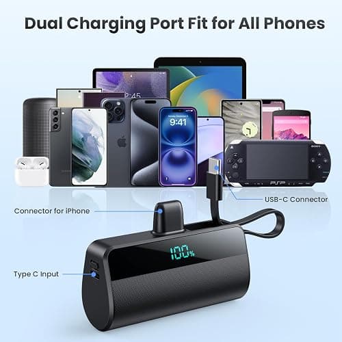 Batterie Externe pour iPhone, 5500mAh Mini Power Bank avec Câble USB C Intégrés, 20W PD Charge Rapide Chargeur Portable Écran LCD Batterie Portable Compatible avec iPhone 16/15/14/13/12/11/X/8/7/6 etc thumbnail 2