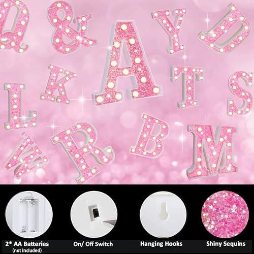 Light Up Letters, Glitter Alphabet Letter Sign Pink LED Marquee Letter Lights Battery Powered for Night Light Girls Bedroom Birthday Party Wedding Home Christmas Decorations Gift for Her-Pink O thumbnail 6