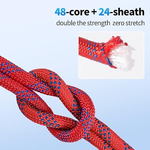 100Ft 1/2 Inch Heavy Duty Climbing Rope - for Tree Swing, Pulling, Outdoor & Gym Use (Red) thumbnail 3