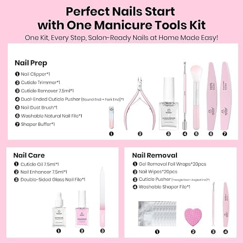 Beetles Gel Polish Remover Kit Nail Care Kit Nail Prep Set Cuticle Oil Cuticle Remover Nails Strengthener 14pcs Manicure Tools Glass Files Removal Foil Wraps Cuticles Trimmer Pushers Gift for Women thumbnail 2