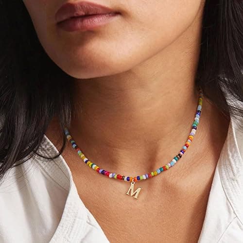 Yoosteel Christmas Gifts for Teen Girls Kids - Colorful Beaded Initial Necklace for Girls Jewelry A-Z Letter Choker Necklace Birthday Gifts Stocking Stuffers for Teenage Girl Women Gifts thumbnail 4