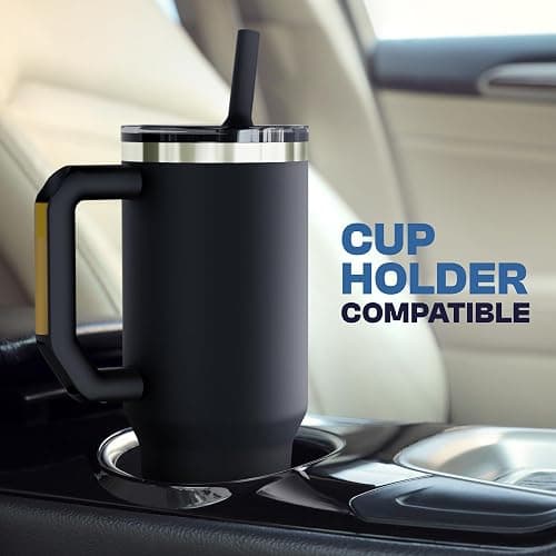 Thicc Buddy - 40 oz Stainless Steel Vacuum Insulated Tumbler with Lid and Straw for Water - Travel Mug Cupholder Friendly - Gifts for Women Men Him Her (Pebble) thumbnail 7