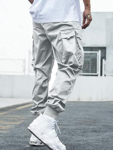 Men Techwear Cargo Joggers Flap Pocket Elastic Drawstring Waist Pants thumbnail 2