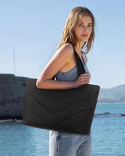 LOVEVOOK Tote Bag for Women, Puffer Work Travel Handbag with Zipper for Teacher Nurse, Quilted Cute Laptop Shoulder Gym Bag thumbnail 5