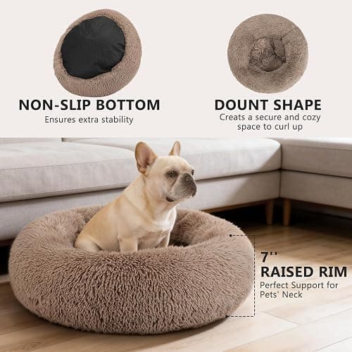 MIXJOY Orthopedic Dog Bed Comfortable Donut Cuddler Round Pet Beds Ultra Soft Washable Dog and Cat Cushion (20''/23''/30'') (23'', Brown) thumbnail 2