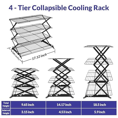 Geesta 2/3/4-Tier Upgraded Collapsible Cooling Rack with Adjustable 3 Setting Design Stackable Roasting Cooking Drying Wire Cooling Rack for Cookies Baking Gifts for Women thumbnail 3