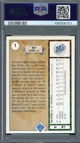 Ken Griffey Jr Rookie Card |1989 Upper Deck Baseball Star RC #1, PSA 6 Graded (Cert #49059701) thumbnail 2