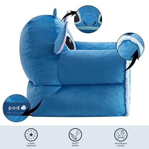Disney Stitch Figural Bean Bag Sofa Chair with Armrests, Soft & Comfortable Kids Lounge Chair for Bedroom & Playroom, Ages 3+ thumbnail 5