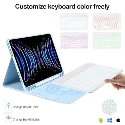 besky for iPad Air 11 Inch M4/M3/M2 (2026/2025/2024) & Air Series (6th/5th/4th Gen), for iPad Pro 11 (4th/3rd Gen)，with Wireless Detachable Backlit Keyboard for 10.9" iPad Air 5th/4th Gen - Blue thumbnail 4