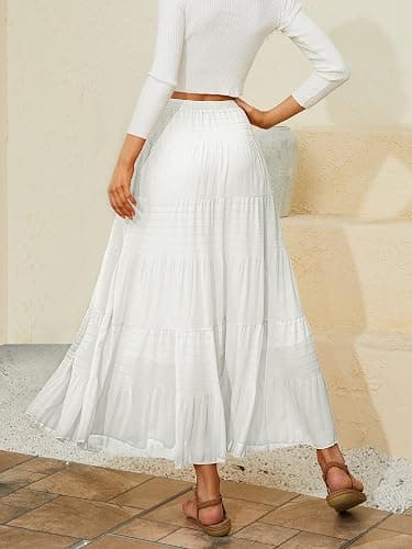 NASHALYLY Women's Chiffon Elastic High Waist Pleated A-Line Flared Maxi Skirts thumbnail 2