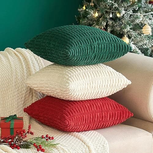 MIULEE Pack of 2 Corduroy Decorative Throw Pillow Covers 18x18 Inch Soft Boho Striped Pillow Covers Modern Farmhouse Home Decor for Sofa Living Room Couch Bed Cream White thumbnail 9