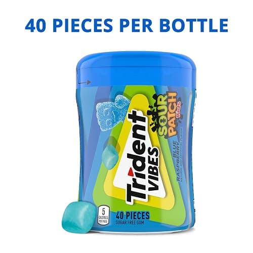 Trident Vibes SOUR PATCH KIDS Blue Raspberry Sugar-Free Chewing Gum, 40 Piece Bottle thumbnail 4