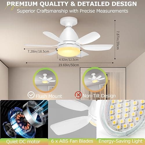 Zyxrona Socket Fan Light with Remote, 20'' 30W Dimmable LED 3 Colors 3000K-6500K, 6 Speed Wind Small Ceiling Fan with Light, Screw in Light Bulb Fan for Bedroom, Kitchen, Living Room, Closet thumbnail 6
