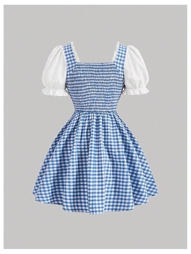 WDIRARA Women's Vintage Cottagecore Gingham Dresses Puff Sleeve Lace Up Corset Flared Dress thumbnail 4