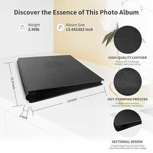 Rdylymx Photo Album 6 x 4 600 Pockets Photos, Black Leather Cover, Extra Large Capacity Family Wedding Baby Anniversary Valentines Picture Albums Holds 600 Portrait and Landscape Photos thumbnail 2