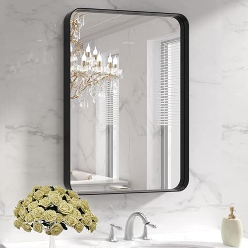 LOAAO Black Metal Framed Bathroom Mirror for Wall, 22X30 Inch Rounded Rectangle Mirror, Matte Black Bathroom Vanity Mirror Farmhouse, Anti-Rust, Hangs Horizontally or Vertically - Image 1
