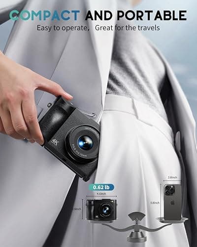 4K Digital Camera for Photography, 50MP Vlogging Camera for YouTube, Compact Cameras with 2.8" 180° Flip Screen, 16X Digital Zoom, Point and Shoot Camera with 32GB SD for Beginners, Travel, Family thumbnail 8