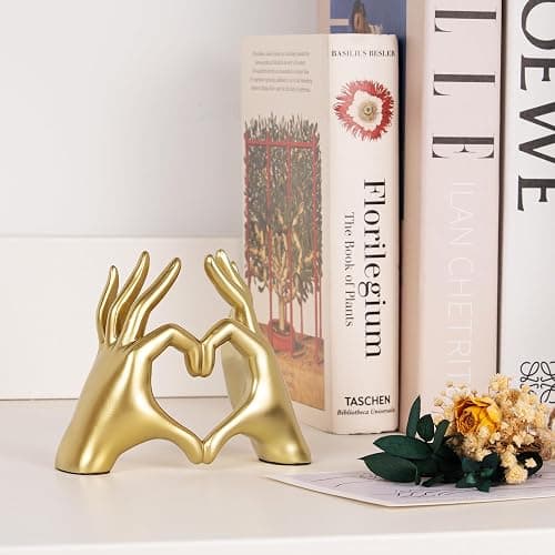 Gold Decor Living Room - Small Shelf Decor Aesthetic - Heart Hands Sculpture - Teen Girls Bedroom Knick Knacks - Cute Home Shelves Accent - Table Statue Love Decorations Gifts (Gold Fingers) thumbnail 9