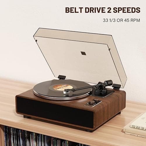 FEKTIK Vinyl Record Player with Magnetic Cartridge and Built-in Speakers | Belt-drive turntable with 33/45 RPM playback, Bluetooth playback, aux input, adjustable counterweight,auto off thumbnail 3