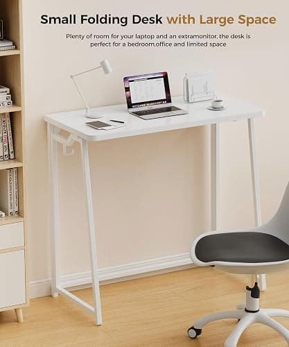 POLWKZU Folding Desk Small Foldable Desk for Small Space, 31.5 Inches Writing Computer Desks in Study, Home Office Foldable Office Desks for Bedroom, White thumbnail 3