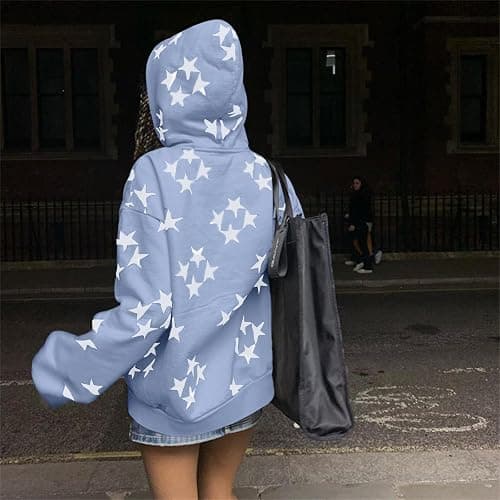 Tuislay Women Star Graphic Zip Up Hoodies Y2k for Teen Girls Oversized Streetwear E-Girl 90s Baggy Grunge Sweatshirt Jacket thumbnail 4