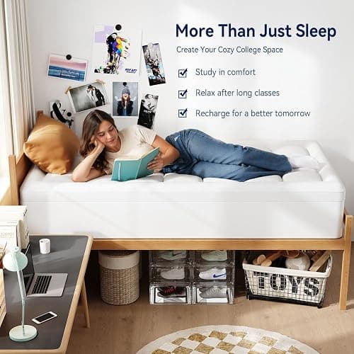 ELEMUSE Twin XL Dual Layer 3 Inch Memory Foam Mattress Topper for College Studends, Dorm Room Essentials, 2 Inch Cooling Gel Foam and 1 Inch Soft Pillow Top Bed Pad,Back to School Comfortable Support thumbnail 7