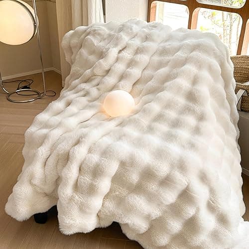 Luxury Thick Plush Faux Rabbit Fur Throw Blanket Ultra-Plush Cozy Soft Decorative Blanket Use for Couch Bed Travel(Beige,60"*80") - Image 1