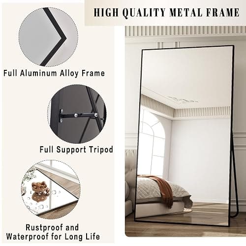 BEAUTYPEAK 76"x34" Rectangle Full Body Floor Mirrors, Full Length Mirror Hanging or Leaning, Aluminum Alloy Frame Wall Mirror for Bedroom, Dressing Room, Black thumbnail 4