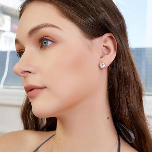 18K White Gold Plated Round Square Cubic Zirconia Simulated Diamond Halo Stud Earrings (2 Pairs) thumbnail 6