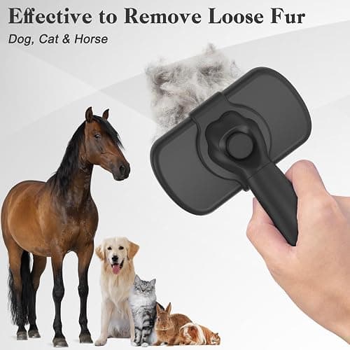 Dipoo Self Cleaning Shedding Brush - Skin Friendly Grooming Tool for Dogs, Cats, and Puppies, Deshedding and Hair Removal for Long and Short Haired Pets, Black thumbnail 6
