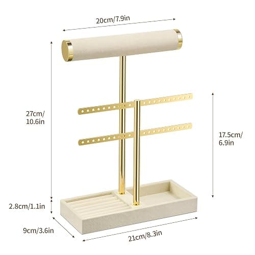 bussdis 2 Tier Bracelet Holder Display - Detachable T Bar Beige Velvet Bracelet Holder, Jewelry Holder Organizer for Bracelet, Necklace, Earrings, Rings thumbnail 3