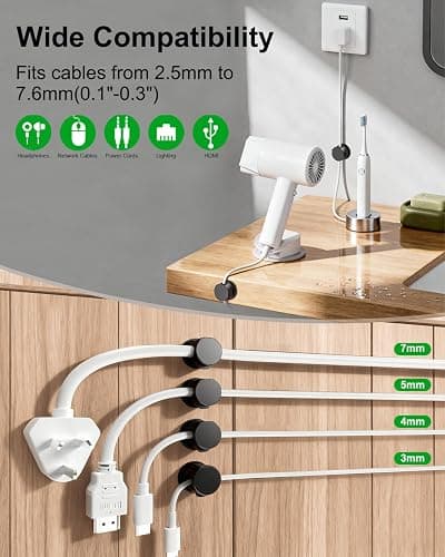 OneLeaf 8 Pack 360° Rotatable Strong Magnetic Cable Clips Cord Holder for Nightstand, 1s Lock Phone Charger Holder, Adhesive Magnetic Cord Clips for Home/Office/Car/Game Station, Smooth Adjustable thumbnail 6