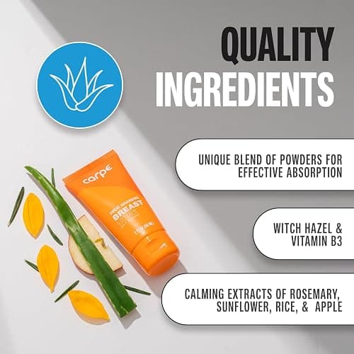 Carpe Sweat Absorbing Breast - Helps Keep Your Breasts and Skin Folds Dry - Sweat Absorbing Lotion - Helps Control Under Breast Sweat - Great For Chafing and Stain Prevention thumbnail 6